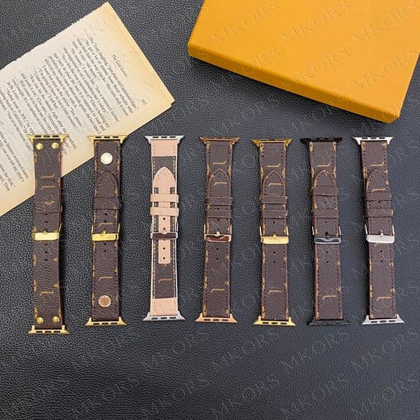 Luxury Leather Smart Watch Band Strap for iWatch Series S11 10 46MM 9 8 7 6 5 4 3 Ultra 2 Se Designer Print Floral Wristband Watchband 38mm 40mm 41mm 42mm 44mm 45mm 49mm Belt