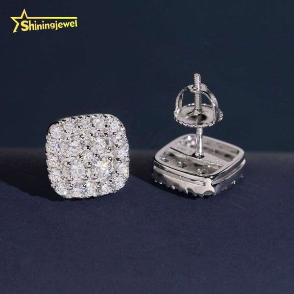 Square IGI Certificate Iced Out Jewelry Mens Hip Hop 925 Sterling Silver Lab Grown Diamond Earrings