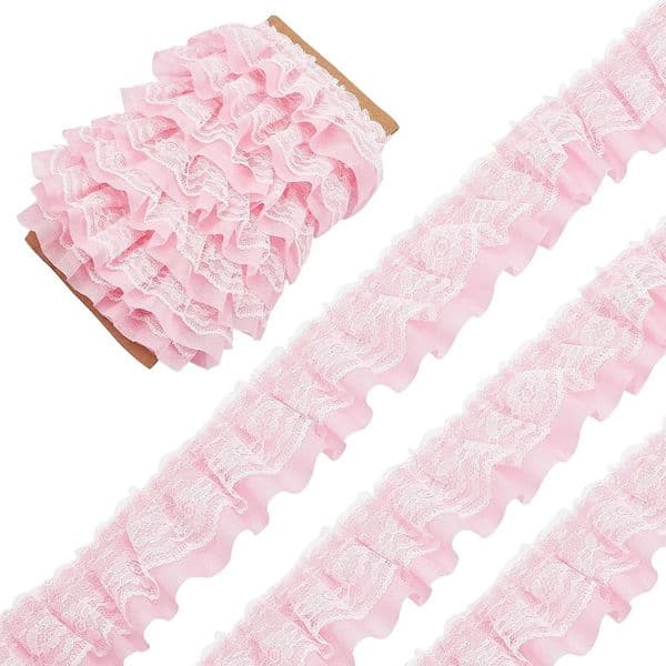 2 Yards Black White Pink Fold Wave Embroidery Lace Fabric Trim DIY Clothing Daily Home Decoration Accessory 5CM Wide 260421