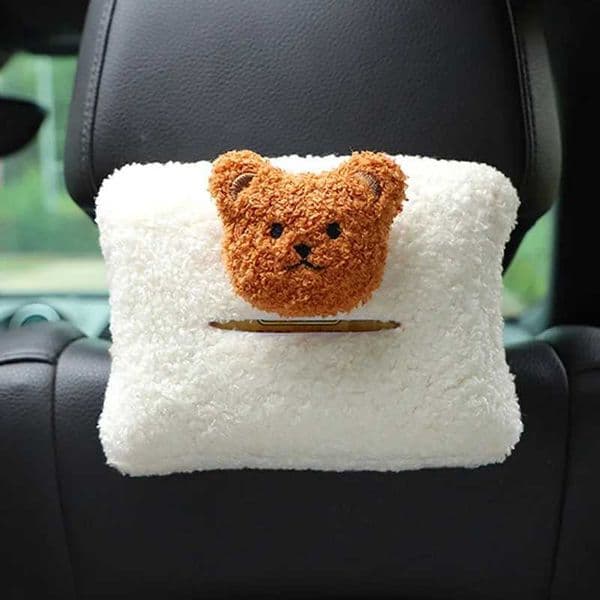 Cute Cartoon Bear Car Tissue Box Hanging Napkin Holder Bag for Car Back Seat Headrest Armrest Paper Organizer Plush Storage C260421