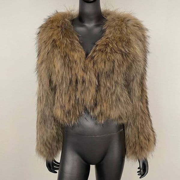 26ss SANRAN OFTBUY Natural Raccoon Jacket Women Short European 2024 Autumn Winter New Thickened Warm V-neck Double-sided Woven Fur Coat