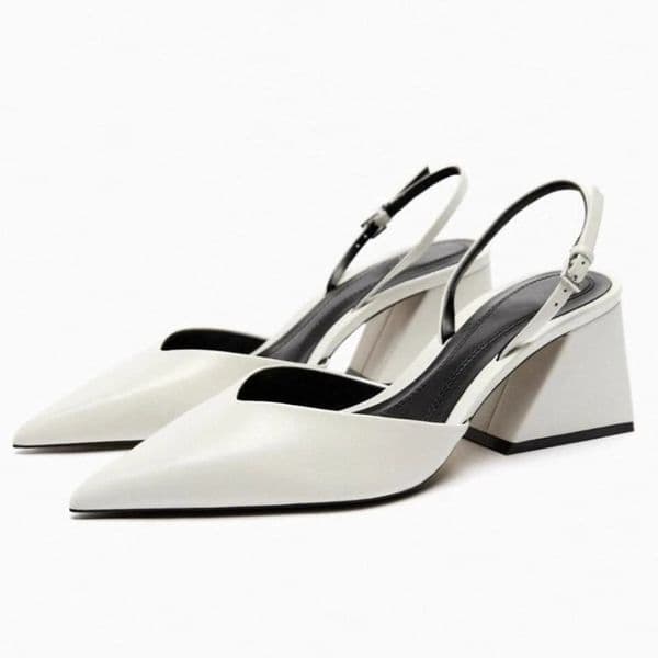 Sexy White Pointed Toe Chunky Heel Pumps Women y Back Strap Buckle ner Shoe Elegant Commuting Office Talons Femme 260420