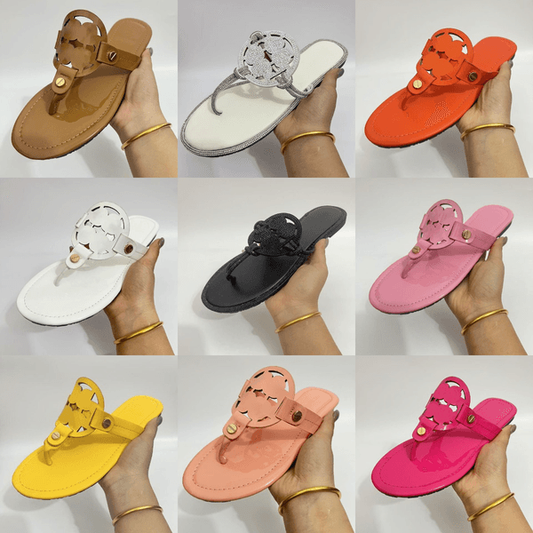 with box women designer sandals Sparkling Rhinestones Patent Leather slippers Strappy Summer flip flops comfortable slides black pink brown red white