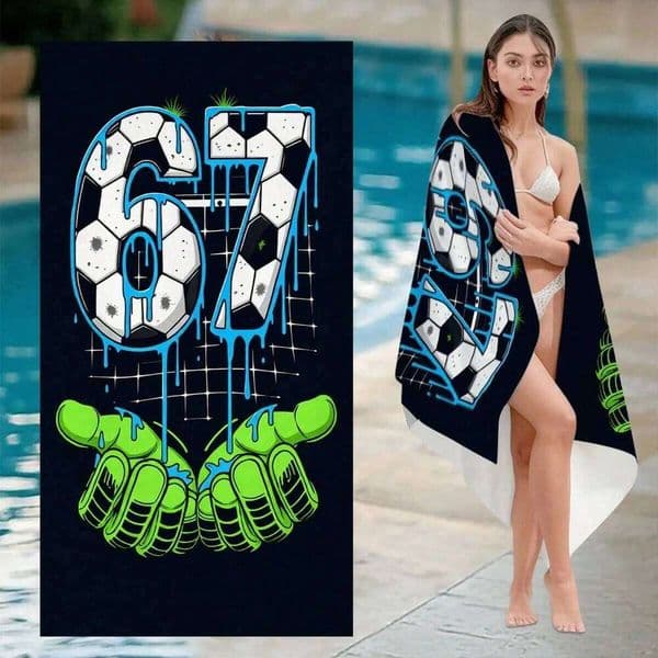 1PC Printed Football 67 Bath Fashionable Style Beach Towel, Bathroom, Swimming 26Y0421