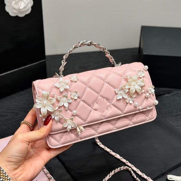 Luxury Designer Floral Pearl Handle Accordion Wealth Bag Quilted Chain Bag Multicolor Light Luxury Bag