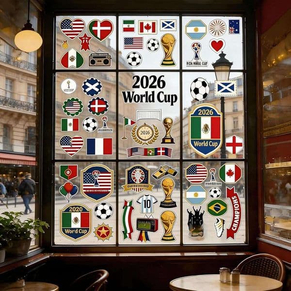 STOCK World Cup Stickers Sheets With Pieces Double Sided Printed Multi Coloured Window Decorations Removable And Reusable Clings For Home Office Car Puppyhome F