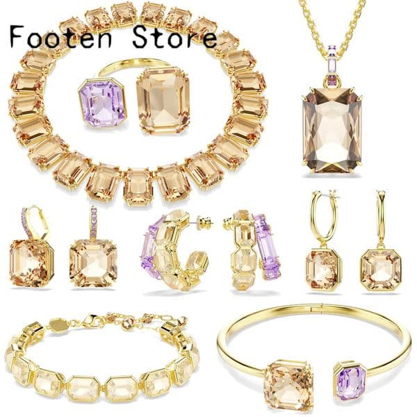 Original 2026 Trend Anniversary Jewelry Set Charm y Gold Purple Water Drop Crystal Fashion Women NecklaRce ing Earrings 260418