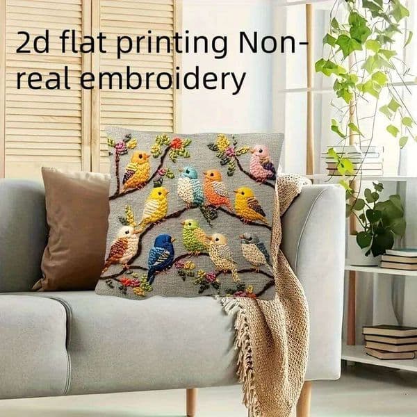 Colorful Bird Print Pillowcase 2D Flat Single-Sided Cushion Cover for Home Living Room Sofa Bedroom Decor Gift 26L0421