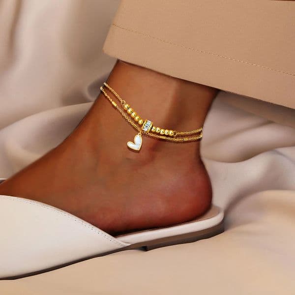Zircon Drilling circle Love Pendant Layered Stainless Steel Womens Fashion Golden Jewelry Party Gift Summer Beach Feet Chain 260421