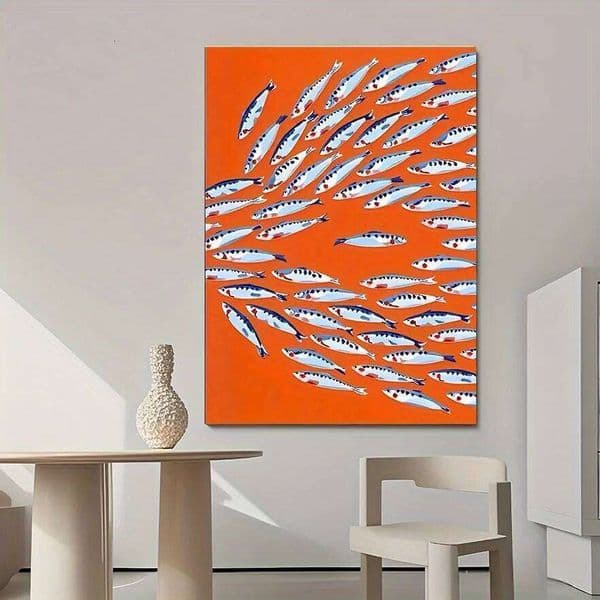 1pc Abstract Sardine Fish Canvas Art Print - 31.49x47.24" Frameless, Waterproof Wall Decor for Living Room, Bedroom, Office, Din 26L0421