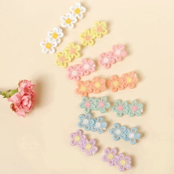 14pcs Embroidery Little Daisy Ponytail Hairpin For Girl Baby Bang Decor Mini Accessory Kid Fresh Hair Clip Barrettes ddmythur