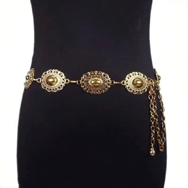 Vintage Oval Pattern Antique Silver Waist Chain Floral Embossed Metal Belt For Women Dress Decoration Summer School Fall 260420