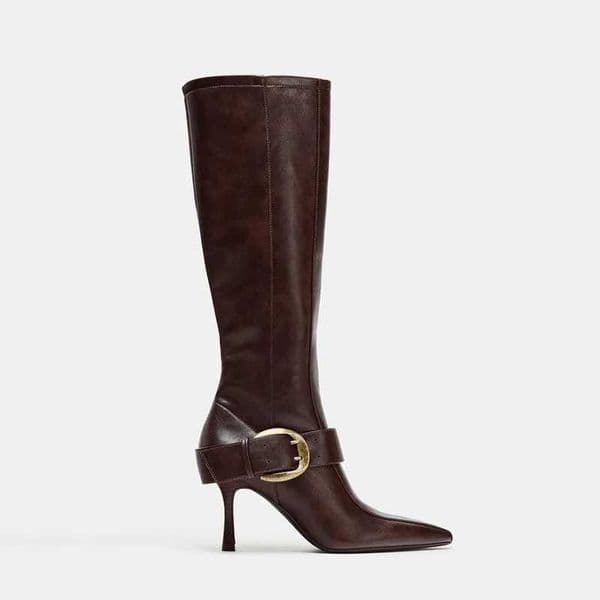 Fashion Style New Women Knee Stilettos Boots Sexy Boots Pointed Toe Party Shoes Ankle Big Strap Zipper Party Q260421