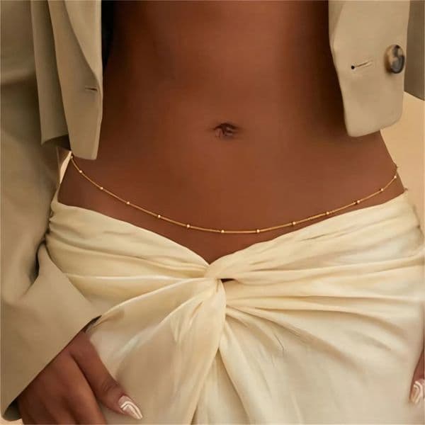 Americanstyle minimalist beaded waist chain womens antique gold metal beach bikini single body jewelry accessory 260420