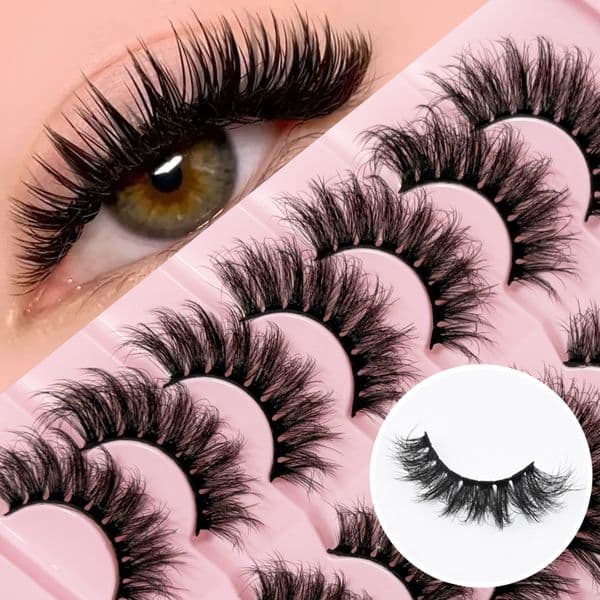 Faux Mink False Eyelashes Natural Wispy Look - 7 Pairs 3D Volume Fluffy Strip Lashes Soft Reusable and Lightweight, Thick Eyelash Extensions Easy to Apply