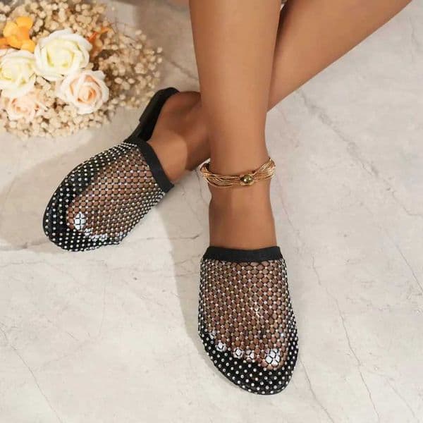 2024 Women Summer New Round Head Slippers Water Diamond Flat Home anti-skid Sandals Slippers J260421