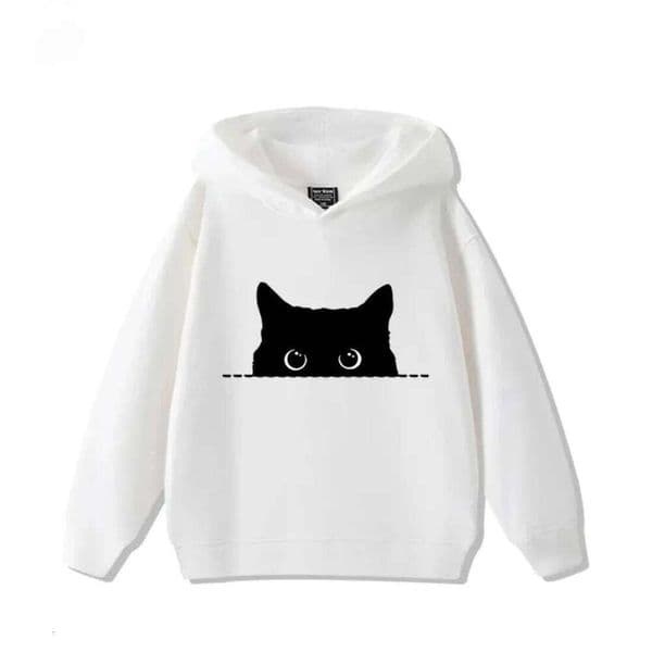 Children's Round Neck Hooded Sweatshirt Loose Comfortable Casual Daily Simple Sporty Versatile Cute Cat Printed Long Sleeved Top S260420