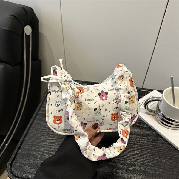 Bestseller Japanese-Style Sweet Trendy Niche Design Handbag, Simple Shoulder And Underarm Bag, New Printed Pleated Crescent Bag Ddmytues