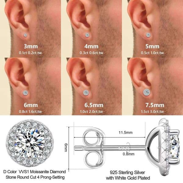 Free shipping from the USA: VVS Moissanite diamond luxury fashion jewelry for men and women, 0.2ct 14k gold-plated 925 silver flower earrings