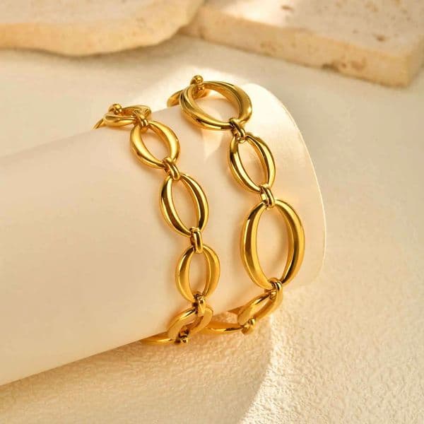 Waterproof Stainless Steel Oval Chain Bracelet for Women Gold Plated Chunky Link Wristband High Quality Jewelry 260421