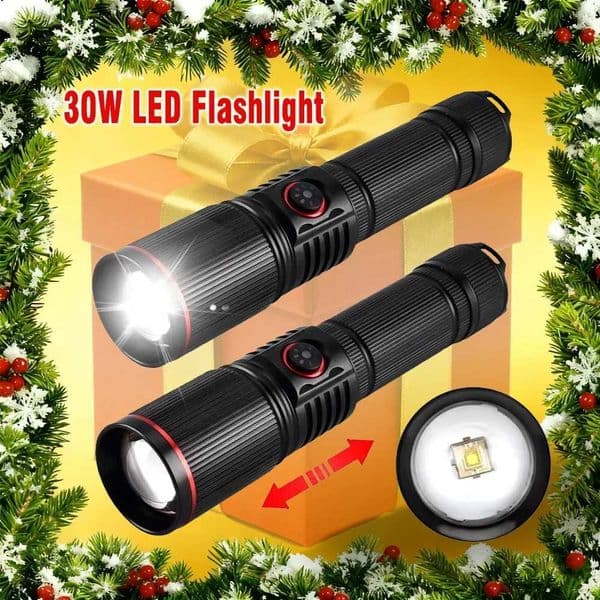 30W Bright d Flashlight Outdoor EDC Rechargeab Handheld ZoomTorch LightIdeal Gift for Family XmasWorking Cam LightingT260421