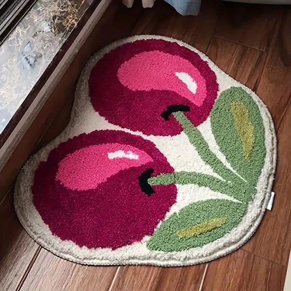 Cute Cherry Bath Mat Absorbent Microfiber Bathroom Rugs Fluffy NonSlip Fruit Shaped Doormat Bathtub Carpet For 260421