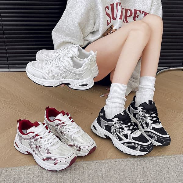 Black and Womens White Chunky Sneakers Breathable Mesh Platform Dad Shoes Ultra-light casual couple new unisex sneakers stylish large-size Z260601