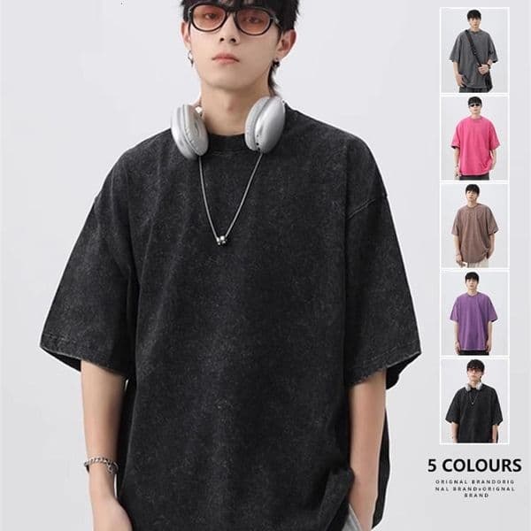 Japanese Korean Style Stir Fried Snowflake Washed T-Shirts Men Women Cotton Heavyweight Summer Hip Hop Streetwears Short Sleeved 260420