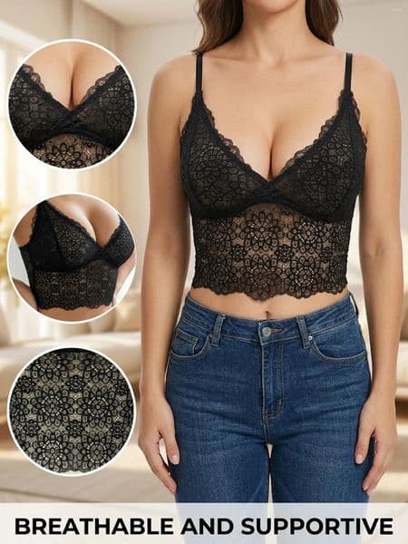 Camisoles & Tanks Women's Sexy Floral Lace Bralette Push Up Crop Cami Top Mesh Unlined Wireless Bra Comfortable Female Lingerie Underwear