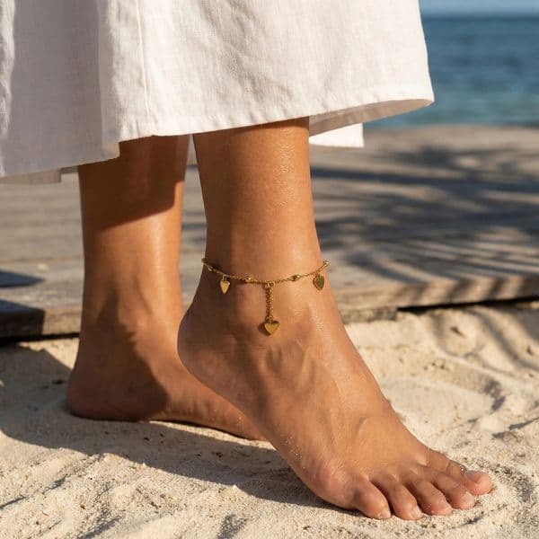 Heart Anklet Stainless Steel Beaded Adjustable Foot Bracelet for Women Waterproof Summer Beach Jewelry 260421