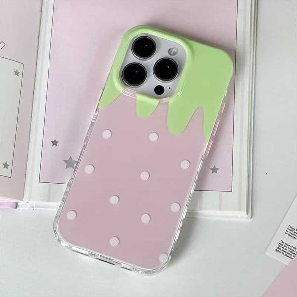 Cute Strawberry Polka Dot Luxury Shockproof Phone Case For iPhone 17 AIR 16 15 14 13 12 11 Pro MAX Plus Y2K Silicone Cover H260421