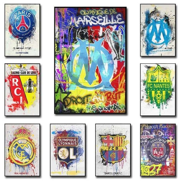 Modern Home Decor Soccer Graffiti Art Poster Watercolor Prints Sport Team Club Canvas Wall Painting For Living Room 26L0421