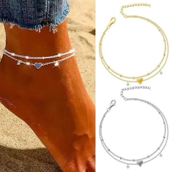 Bohemia Girl CZ Anklet Bracelets Waterproof Heart Charm Chain Anklets for Women on Foot Leg Summer Beach Barefoot Jewelry 260421