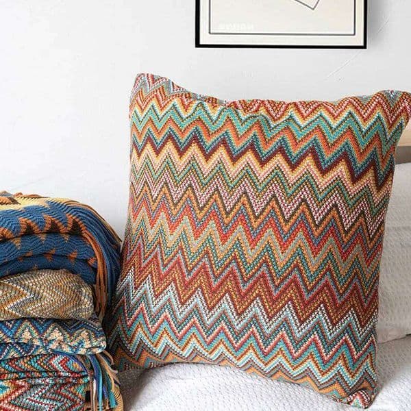 Knitted Cushion Cover Soft Boho Orange Green Flocking Pillow Case 45cmt45cm for Home Decoration Living Bed Room 26L0421