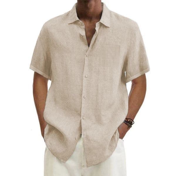 men Cotton Linen Mens Short-Sleeved Shirts Summer Solid Color Turn-down collar Casual Beach Style Plus Size tops 260421