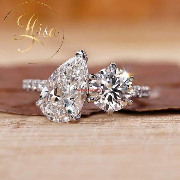 IGI Certified Lab Grown Diamond Toi Et Moi Engagement Ring Women Custom Pear CVD HPHT Created Made Diamond Ring Fine Jewelry