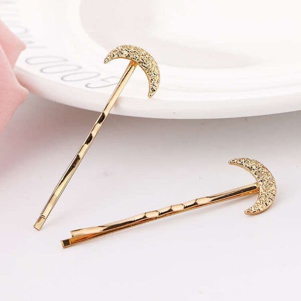 Korean-style simple metal gold-plated star and moon frosted hairpin, straight girly style bangs clip, hair accessory wholesale