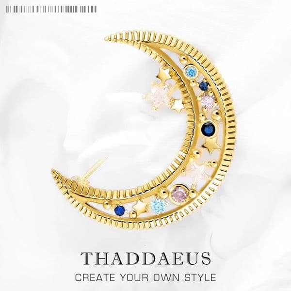 Colorful Moon Golden Brooch Fine Jewelry Romantic Gift For Women in Pure 925 Sterling Silver 260421