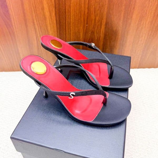 Mirror quality metal High heels flip flop Designer mules shoe for woman open toes Holiday luxury casual dress Pumps slide sliders outdoor party summer beach shoes