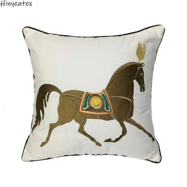 Luxury Designer art Modern Embroidery Horse Designer Case Sofa Cushion Cover White Canvas Home Bedding Decorative 45 X 45Cm Sell By Piece Shipping 16