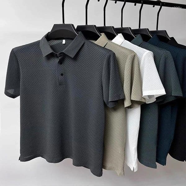Men's Polos Business Casual Short Sleeved Bone Flower Solid Color POLO Shirt Fashion Breathable Comfortable Summer Versatile Top