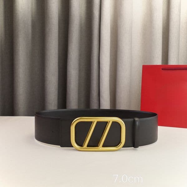 Luxury Belt Fashion Woman Wide Belts Solid Genuine Leather Elegant Letters Smooth Buckle 4 Color width 7.0cm