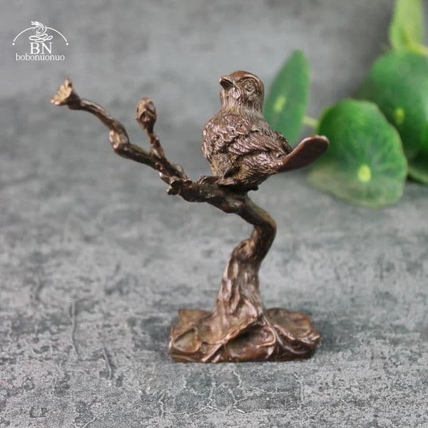 Pure Copper Plum Tree Happy Magpie Bird Miniature Ornaments Antique Brass sparrow Figurine Tea Table Decorations Desk Decor 260421