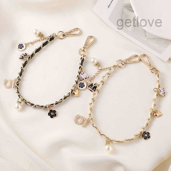 Bag Charm Keychain Chain with Pendant Leather Pearl Five-Petal Flower Handbag Wrist Strap for Bag u0026 Phone Case Decoration Free Shipping thumbnail 2
