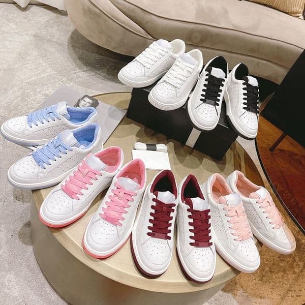CC Luxury Style Designer Shoes Women's White Leather Sneakers Lace-Up Casual Shoes, Comfortable Low-Top Fashion Trainers Thick Soled Height Increasing Shoes 35-40