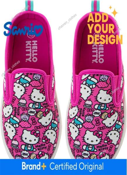 Sanrio Hello Kitty Sweethearts Peeps Easter Low Top Sneakers Casual Fashion Laceless Slip on Canvas Valentine Shoe - Size 5-10 Toddler 11-13 Little 1-5 Big Kid