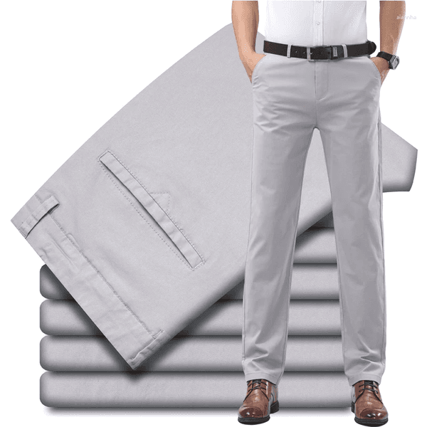 Men's Pants 2026 Spring Summer Thin Business Casual 97% Cotton Stretch Soft Fashionable Straight Loose Trousers Male