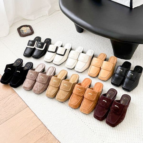CC 26s Designer Mules shoe Suede leather Kitten Heel slide Loafers shoe for woman mens classic flap slipper fashion summer sandal Luxury Square Toe Casual Dress shoes