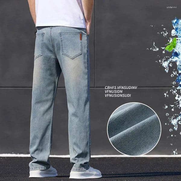 Men's Jeans 2026 Solid Color Washed Retro Business Versatile Loose Straight Tube Light Luxury Elastic Spring Summer Pants For Men