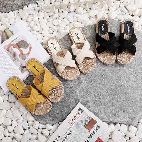 Ladies Slippers Summer Cross Drag Fashion Hemp Rope Outer Wear Slippers Casual Sandals and Slippers 260420